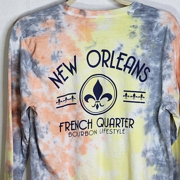 Southern Spirit Multi Color Blue Yellow Orange Tie Dye Cotton New Orleans Tee M - Picture 9 of 16